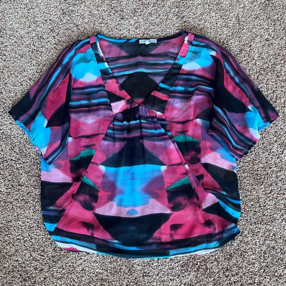 Charlotte Russe Tops - Y2K Vintage Charlotte Russe Flowy Sheer‎ Abstract Multicolor V-Neck Blouse